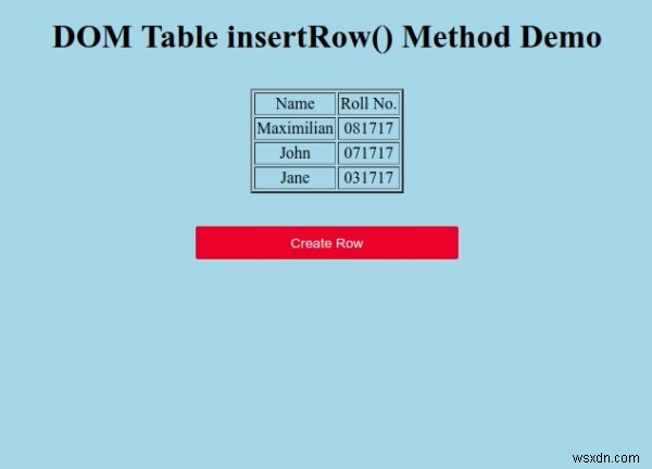 HTML DOM 테이블 insertRow() 메서드 
