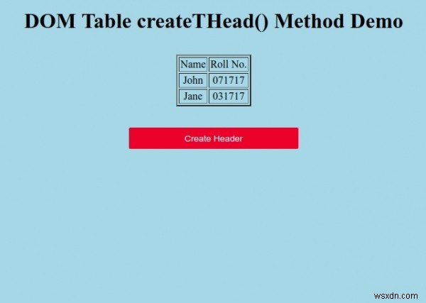 HTML DOM 테이블 createTHad() 메서드 