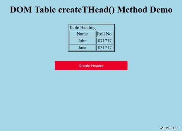 HTML DOM 테이블 createTHad() 메서드 