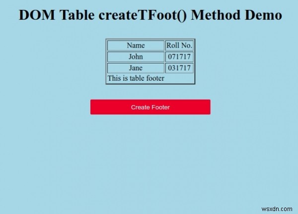 HTML DOM 테이블 createTFoot() 메서드 