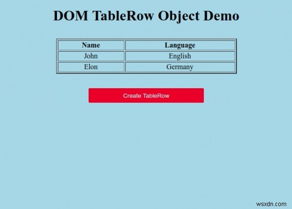 HTML DOM TableRow 개체 