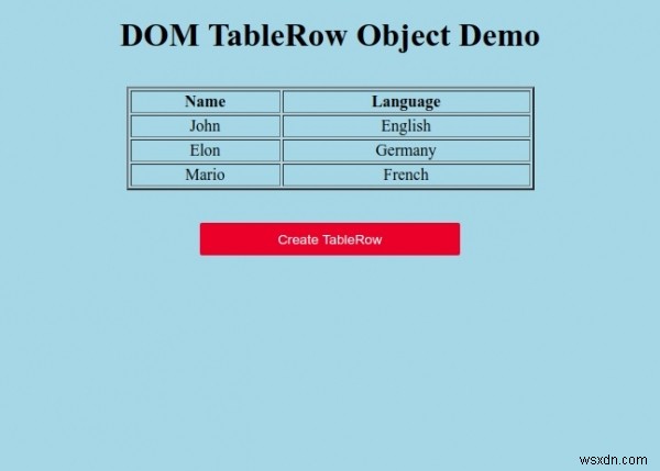 HTML DOM TableRow 개체 