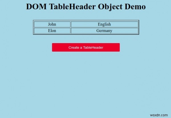 HTML DOM TableHeader 객체 