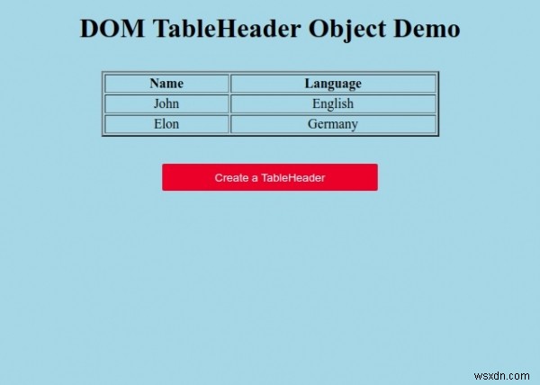 HTML DOM TableHeader 객체 
