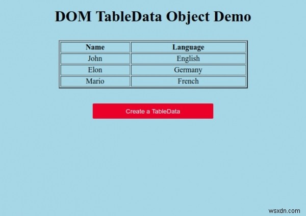 HTML DOM TableData 개체 