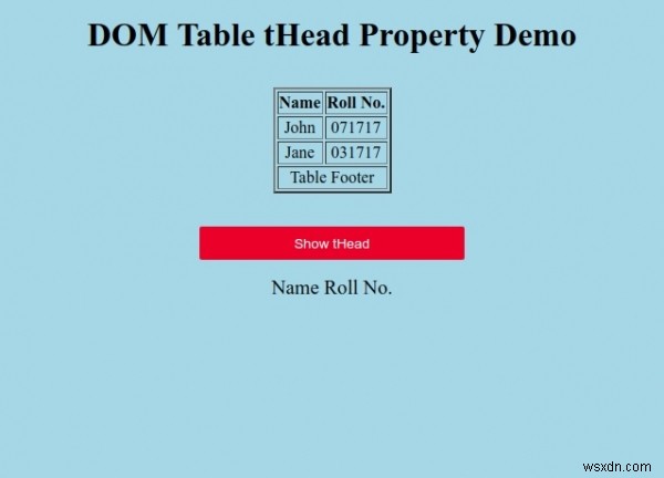 HTML DOM 테이블 tHead 속성 