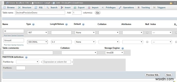 PHPMyAdmin을 사용하여 MySQL 데이터베이스에서 소수 자릿수 및 스케일 수를 지정하는 방법은 무엇입니까? 