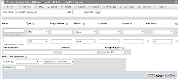 PHPMyAdmin을 사용하여 MySQL 데이터베이스에서 소수 자릿수 및 스케일 수를 지정하는 방법은 무엇입니까? 