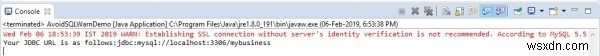 Java에서 MySQL 데이터베이스에 연결할 때  서버의 신원 확인 없이 SSL 연결을 설정하지 않는 것이 좋습니다  경고를 비활성화하는 방법은 무엇입니까? 