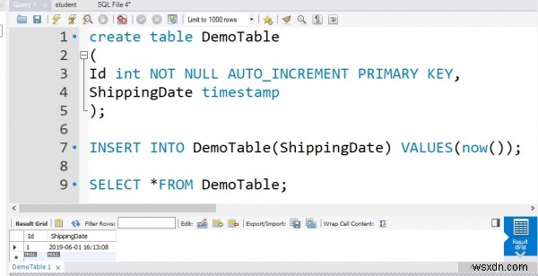 MySQL Workbench의 타임스탬프 필드에 NOW()를 적용하는 방법은 무엇입니까? 