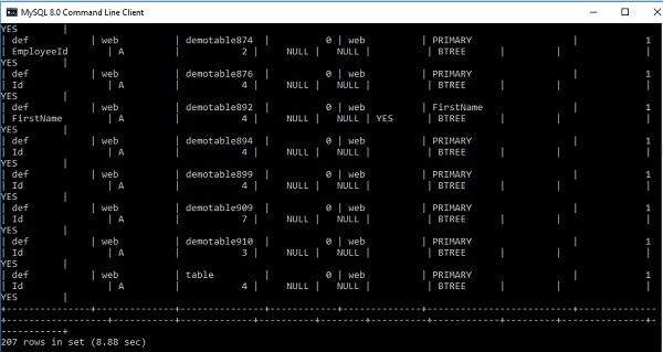 MySQL 데이터베이스에서 인덱스 표시/보기 