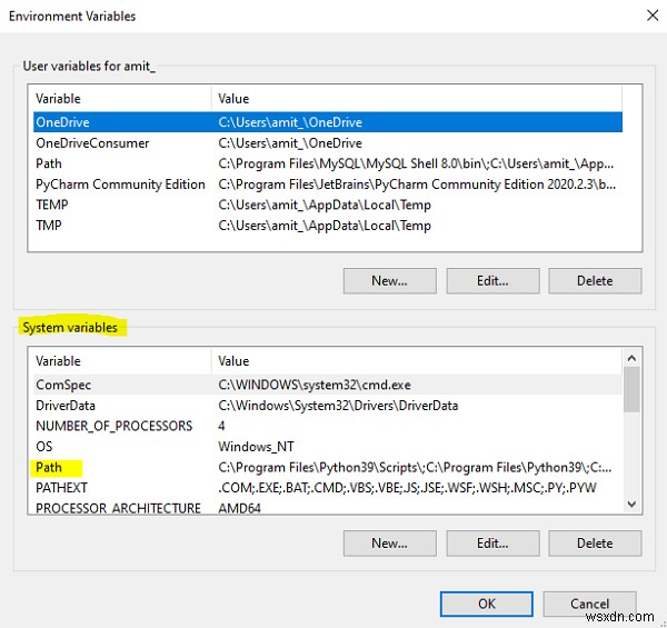 명령 프롬프트에서 MySQL 경로 얻기 