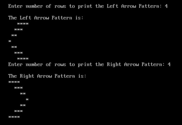 C에서 오른쪽 및 왼쪽 화살표 패턴을 인쇄하는 프로그램 