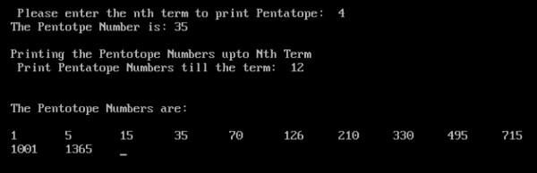 C에서 N번째 항까지 펜타토프 수를 인쇄하는 프로그램 