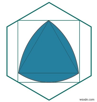 육각형 안에 새겨진 사각형 안에 새겨진 가장 큰 를로 삼각형은? 
