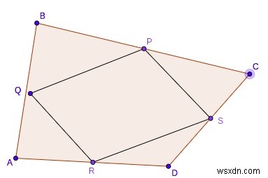 Varignon의 평행사변형의 C++ 둘레와 면적 