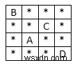 C++에서 주위에 최대 별 수가 있는 행렬에서 알파벳 찾기 