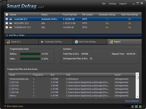 IObit Smart Defrag:뛰어난 하드 드라이브 조각 모음 및 최적화 도구 [Windows] 