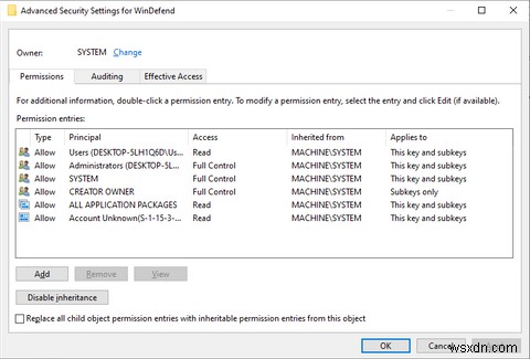 Windows 10에서 레지스트리 키의 전체 소유권을 가져오는 방법 