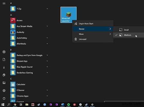 Windows 10에서 사용자 지정 시작 메뉴 타일을 만드는 방법 