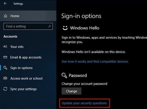 Windows 10 로컬 사용자 계정에 보안 질문을 추가하는 방법 