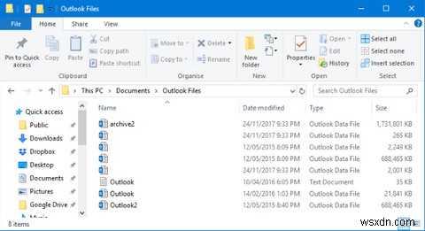 Windows 10 파일 기록으로 (Outlook) 이메일을 백업하는 방법 