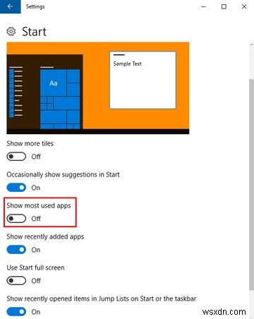 Windows 10 시작 메뉴에서 가장 많이 사용하는 앱을 제거하는 방법 