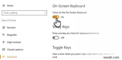 Windows 10에서 화상 키보드를 활성화/비활성화하는 방법 