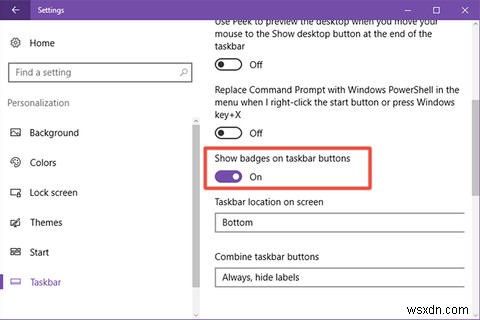 Windows 10 작업 표시줄에서 앱 배지를 표시하거나 숨기는 방법 