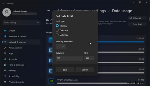 Windows 11에서 데이터 사용 제한을 모니터링하고 설정하는 방법 