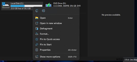 Windows 11에서 디스크 조각 모음 컨텍스트 메뉴 바로 가기를 설정하는 방법 