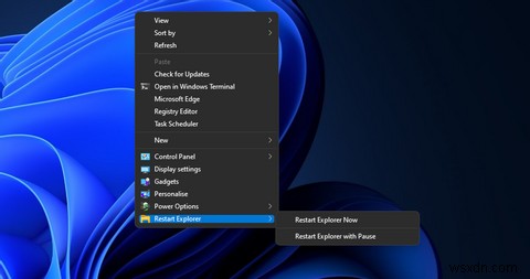 Windows 11에서 파일 탐색기를 다시 시작하기 위한 바탕 화면 및 상황에 맞는 메뉴 바로 가기를 설정하는 방법 