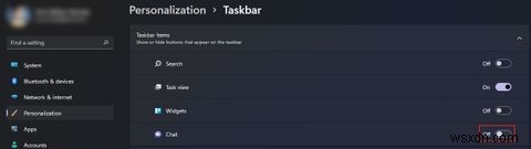 Windows 11 작업 표시줄에서 채팅 버튼을 제거하는 방법 