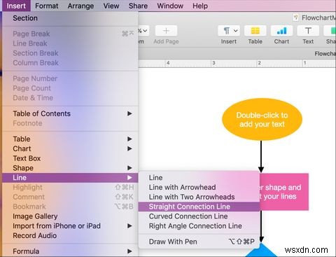 Mac의 Pages에서 간단한 순서도를 만드는 방법 