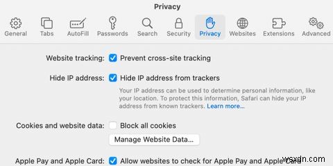 Safari의 개인 정보 보호 보고서 및 사이트 간 추적 설명 