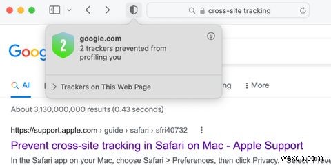 Safari의 개인 정보 보호 보고서 및 사이트 간 추적 설명 