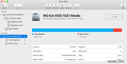 외부 Time Machine 하드 드라이브를 파티션하는 방법 
