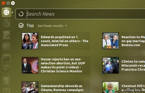 Ubuntu 대시보드 [Linux]에서 뉴스, 토렌트, Spotify 등 검색 