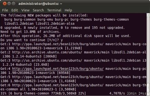 BURG [Ubuntu]를 사용하여 GRUB 부트 로더를 사용자 정의하는 방법 