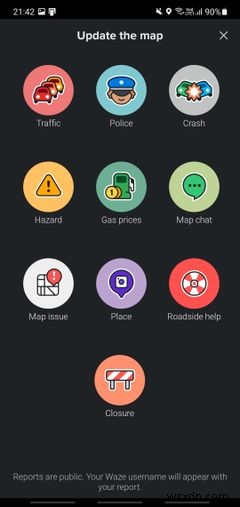 Waze로 탐색할 때 문제를 보고하는 모든 방법