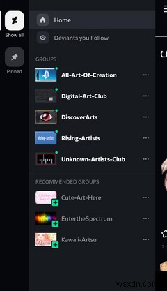 DeviantArt, 모바일 앱에 사이드바 및 그룹 추가