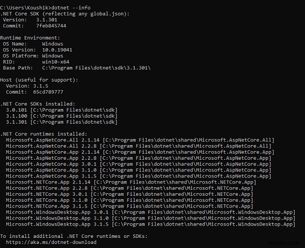 C# .NET Core가 설치되어 있는지 확인하는 방법은 무엇입니까? 