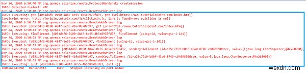 Java를 사용하여 Selenium WebDriver로 브라우저 로그 캡처. 