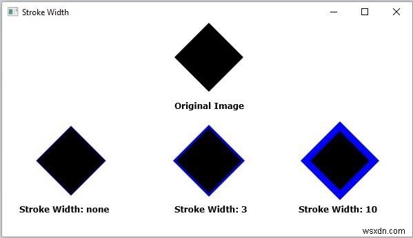 JavaFX에서 2D 모양의 Stroke Width 속성 설명 