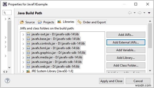 Eclipse가 있는 JavaFX. 