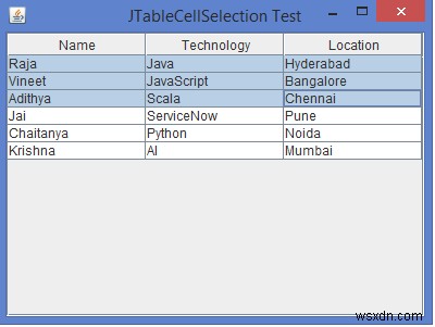 Java에서 프로그래밍 방식으로 JTable의 다른 셀을 선택하는 방법은 무엇입니까? 