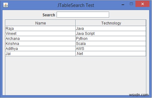 Java에서 JTable의 검색 기능을 구현하는 방법은 무엇입니까? 