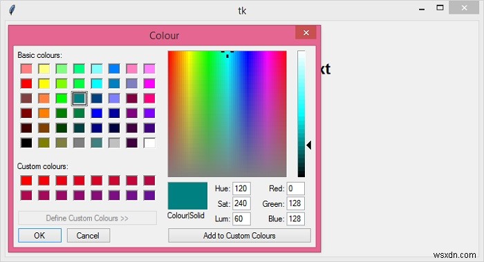 colorchooser 모듈을 사용하여 tkinter 창의 배경색 변경 