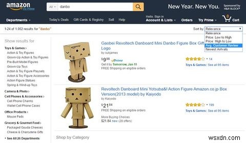 리뷰 수별로 Amazon 검색 결과를 정렬하는 방법