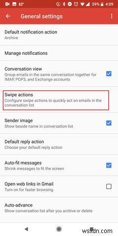 Android에서 Gmail 스와이프 제스처를 사용자 지정하거나 비활성화하는 방법 